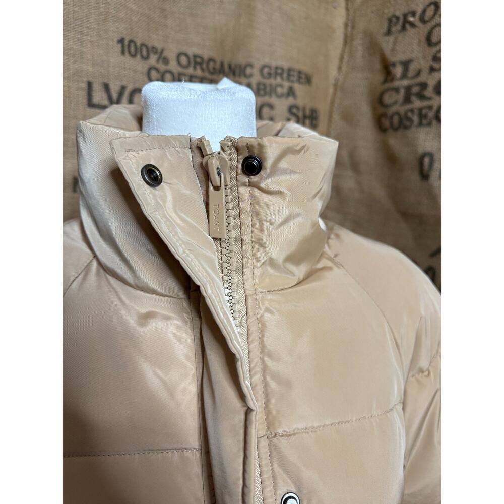 Toast Society Long Puffer Coat Jacket Womens S Oversized Beige Full Zip Snap - Picture 2 of 8
